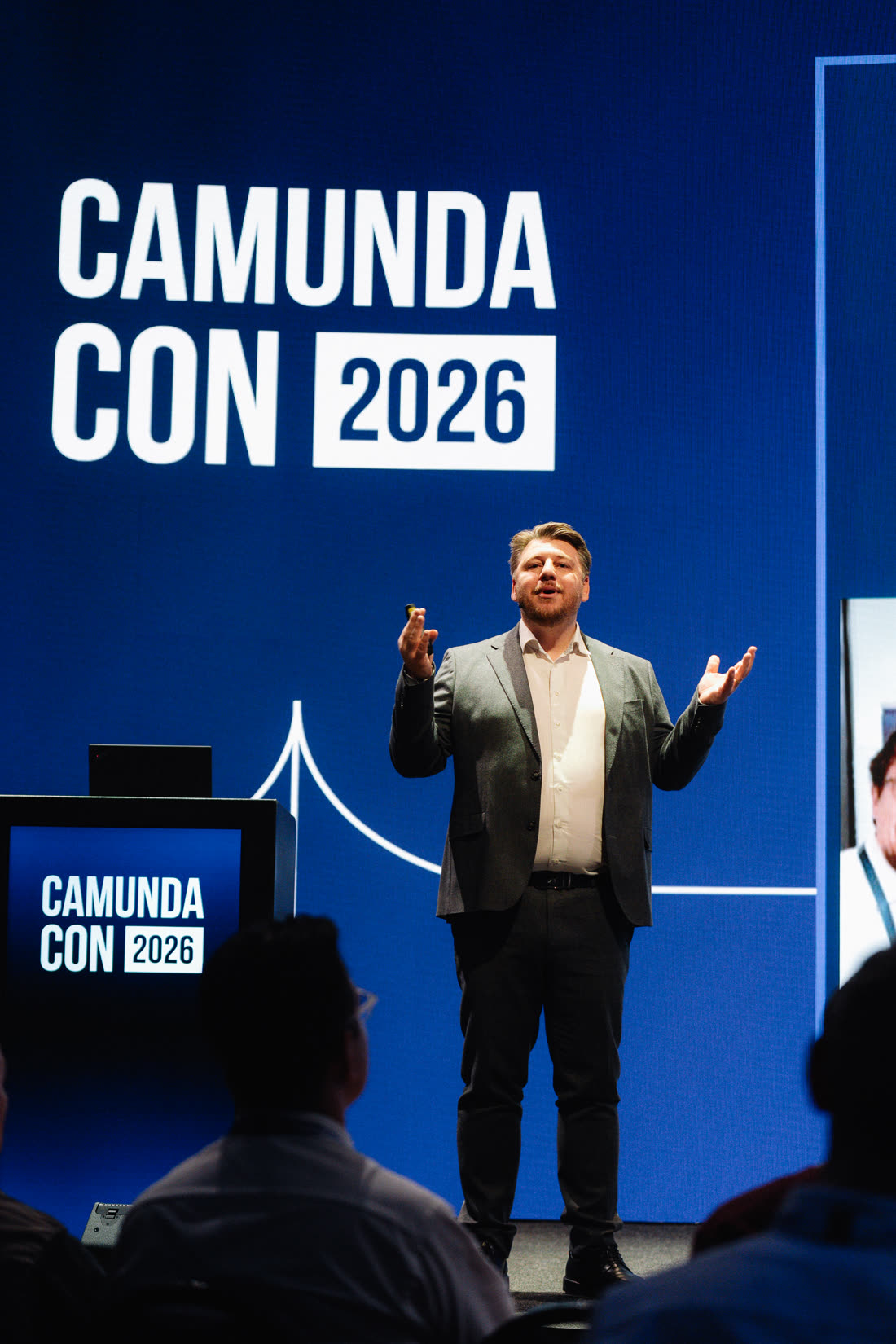 Janus Kierkegaard on stage at CamundaCon 2026